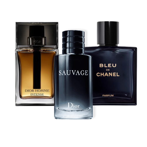 Kit de 3 perfumes Sauvage Dior, Bleu de Chanel y Dior Homme Intense 100 ml