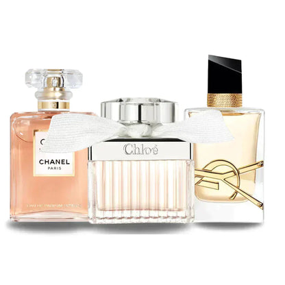 Kit de 3 Perfumes Chanel COCO MADEMOISELLE, Yves Saint Laurent LIBRE y CHLOÉ 100 ml